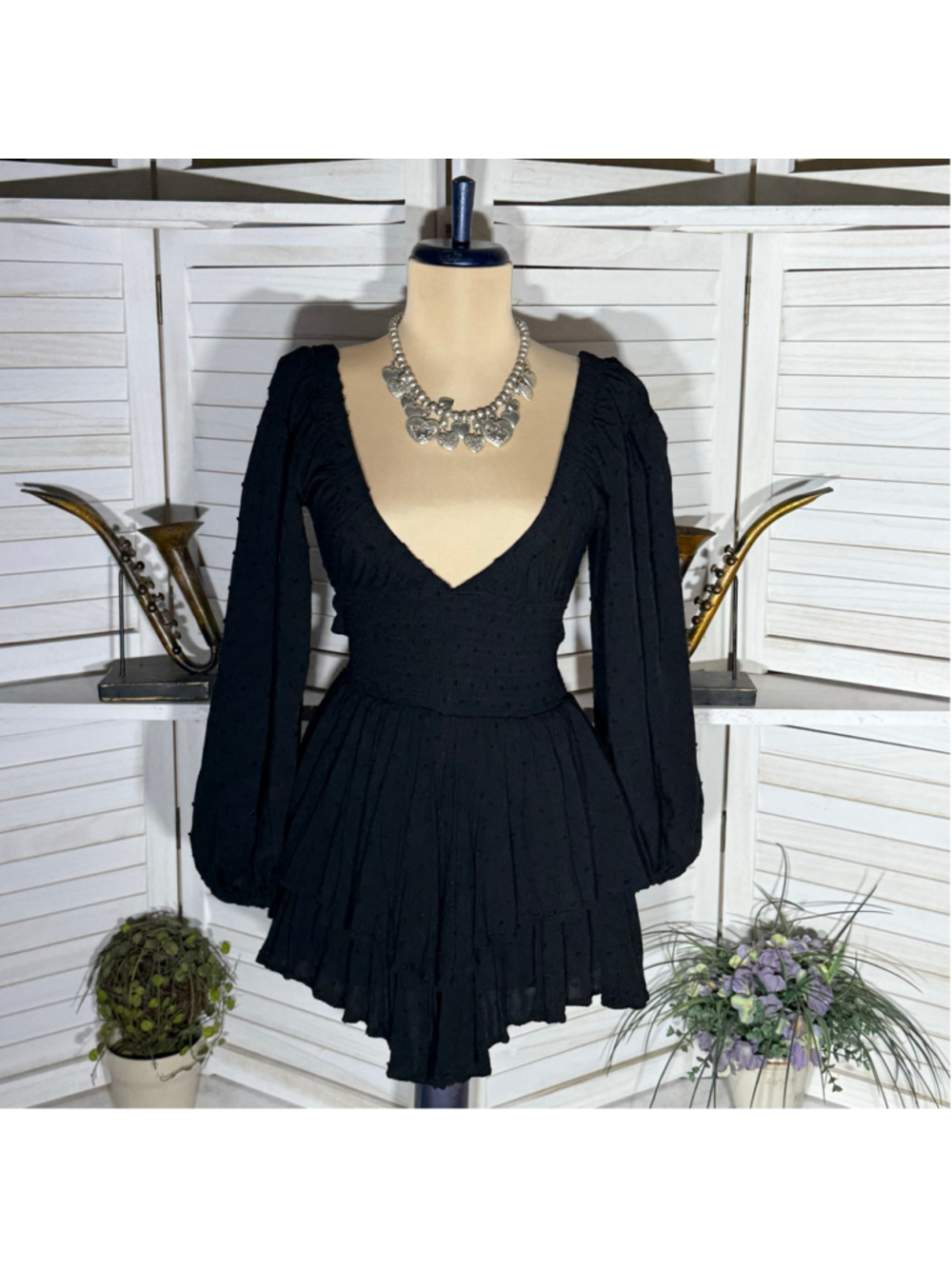 Princess Polly tiered babydoll dress romper ballooned sleeve boho whimsigoth XS